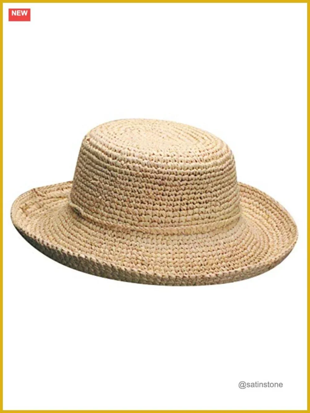 Crocheted Packable Raffia Sun Hat with Drawstring, Crushable